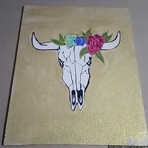 Gold Canvas with Floral Skull Art